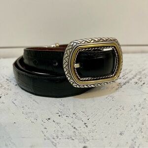 Elegant Black Leather Belt with Silver Buckle size large